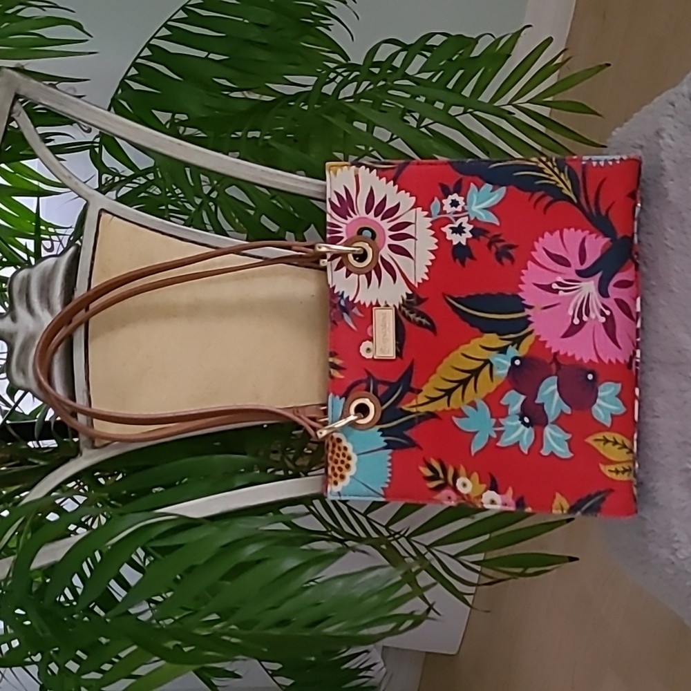 Spartina 449 Red Floral Tote with Brown Handles